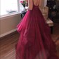 Ball Gown V-neck Tulle Ruffle Tiered Prom Dresses