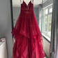 Ball Gown V-neck Tulle Ruffle Tiered Prom Dresses