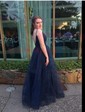 Ball Gown V-neck Tulle Ruffle Tiered Prom Dresses