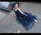 Ball Gown V-neck Tulle Ruffle Tiered Prom Dresses