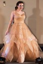 Ball Gown V-neck Tulle Ruffle Tiered Prom Dresses