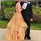 Ball Gown V-neck Tulle Ruffle Tiered Prom Dresses