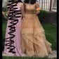 Ball Gown V-neck Tulle Ruffle Tiered Prom Dresses
