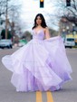 Ball Gown V-neck Tulle Floor-length Ruffle Tiered Prom Dresses