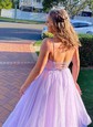 Ball Gown V-neck Tulle Floor-length Ruffle Tiered Prom Dresses