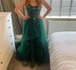 Princess Strapless Lace Tulle Ruffle Prom Dresses With Appliques