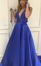 A-line V-neck Satin Floor-length Bow Prom Dresses