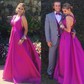 A-line V-neck Satin Floor-length Bow Prom Dresses