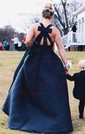 A-line V-neck Satin Floor-length Bow Prom Dresses