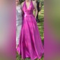 A-line V-neck Satin Floor-length Bow Prom Dresses