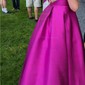 A-line V-neck Satin Floor-length Bow Prom Dresses