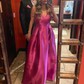 A-line V-neck Satin Floor-length Bow Prom Dresses
