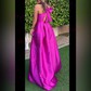 A-line V-neck Satin Floor-length Bow Prom Dresses
