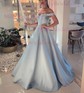 Ball Gown Off-the-shoulder Satin Floor-length Sashes / Ribbons Prom Dresses