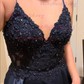 Ball Gown V-neck Satin Prom Dresses With Appliques