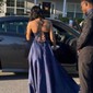 Ball Gown V-neck Satin Prom Dresses With Appliques