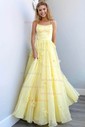 Ball Gown Scoop Neck Satin Tulle Floor-length 3D Floral Prom Dresses