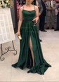 A-line Square Neck Satin Prom Dresses With Split