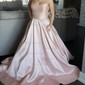 Ball Gown/Princess Floor-length Square Neckline Satin Beading Prom Dresses