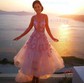 Ball Gown V-neck Organza Asymmetrical Flower(s) Prom Dresses
