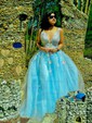 Ball Gown V-neck Floor-length Lace Tulle Prom Dresses With Floral