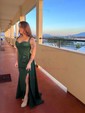 Fitted Ruched Satin Prom Dresses with Slit