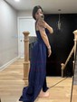 Fitted Ruched Satin Prom Dresses with Slit