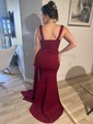 Fitted Ruched Satin Prom Dresses with Slit