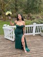 Fitted Ruched Satin Prom Dresses with Slit