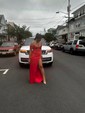 Fitted Ruched Satin Prom Dresses with Slit