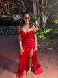 Fitted Ruched Satin Prom Dresses with Slit
