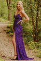 Mermaid V-neck Sparkly Velvet Sequin Prom Dresses With Fringe