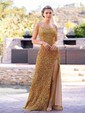 Sheath/Column Square Neck Sparkly Velvet Sequin Prom Dresses