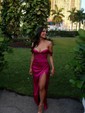 Off-the-shoulder Ruched Satin Prom Dresses