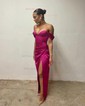Off-the-shoulder Ruched Satin Prom Dresses