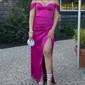Off-the-shoulder Ruched Satin Prom Dresses