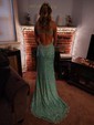 Sheath/Column V-neck Sparkly Sequin Backless Prom Dresses
