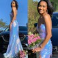 Mermaid V-neck Sparkly Sequin Backless Prom Dresses