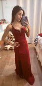 Trumpet/Mermaid V-neck Polyester Floor-length Prom Dresses With Split Front