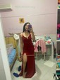 Trumpet/Mermaid V-neck Polyester Floor-length Prom Dresses With Split Front