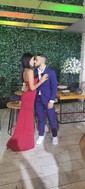 Trumpet/Mermaid V-neck Polyester Floor-length Prom Dresses With Split Front