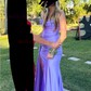 Sheath/Column Cowl Neck Satin Prom Dresses With Ruched