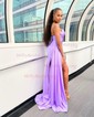 Sheath/Column Cowl Neck Satin Prom Dresses With Ruched