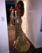 Trumpet/Mermaid V-neck Sequined Sweep Train Prom Dresses