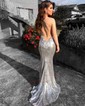 Mermaid V-neck Sparkly Sequin Prom Dresses With Beading