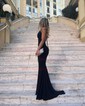 Black Mermaid V-neck Jersey Prom Dresses