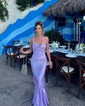 Royal Blue Sheath/Column Cowl Neck Satin Prom Dresses