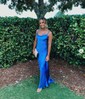 Royal Blue Sheath/Column Cowl Neck Satin Prom Dresses