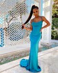 Royal Blue Sheath/Column Cowl Neck Satin Prom Dresses
