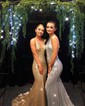 Red Mermaid V-neck Sparkly Sequin Prom Dresses